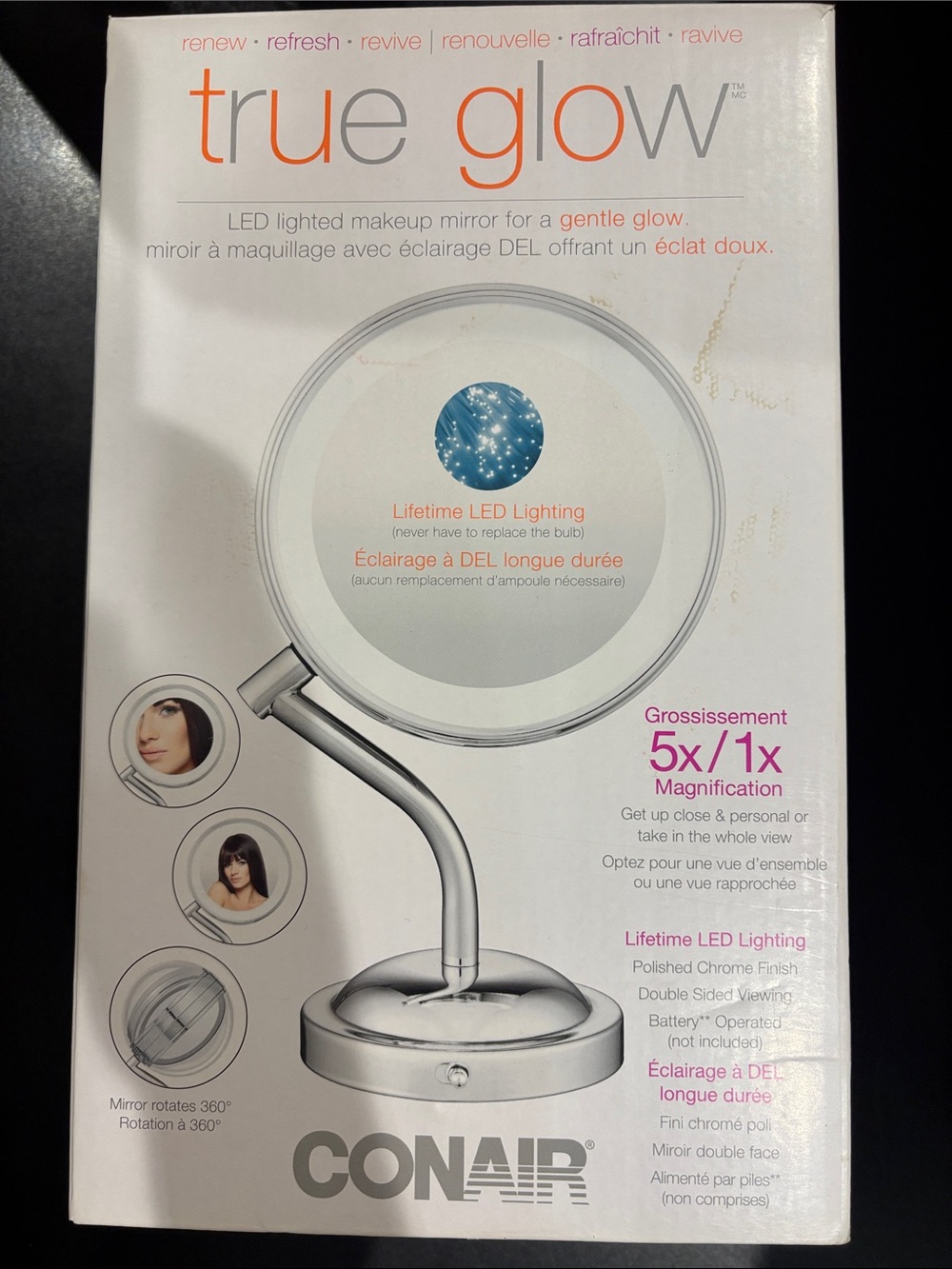 True Glow LED Lighted Makeup Mirror - Chrome, 5x/1x